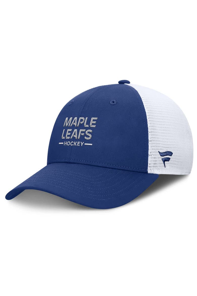 Men's Fanatics Blue/White Toronto Maple Leafs Authentic Pro Rink Lockup Adjustable Trucker Hat, Main, color, Blue
