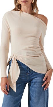 ASTR the Label One-Shoulder Tie Hem Knit Top