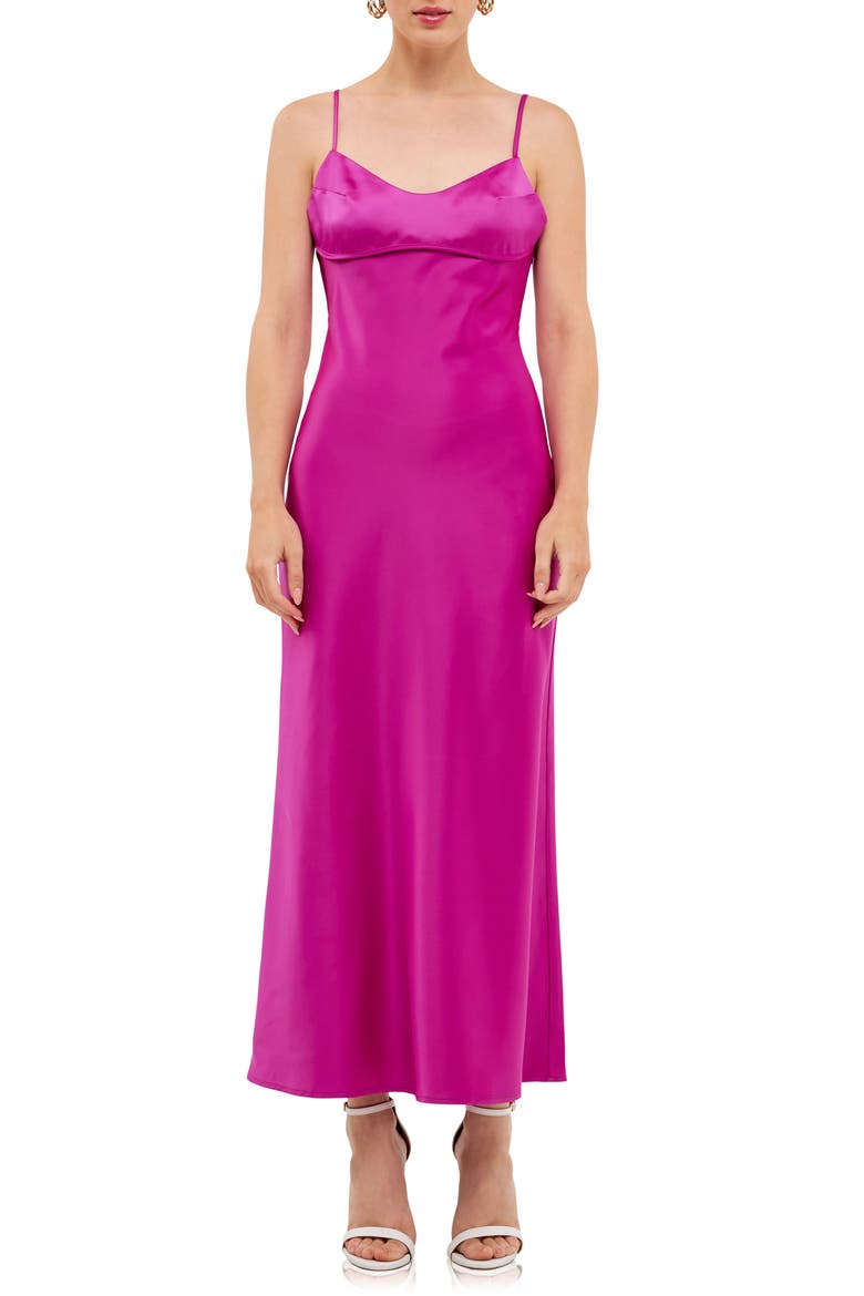 Cutout Back Satin Midi Dress, Main, color, ORCHID