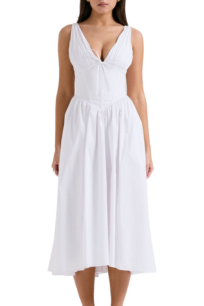 Emmelina Sleeveless Stretch Poplin Midi Dress, Alternate, color, WHITE