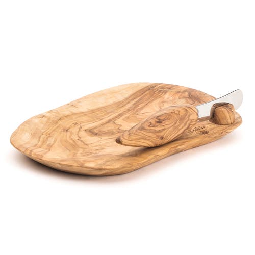 Berard France Olive Wood Handcrafted Butter Dish & Knife In Brown