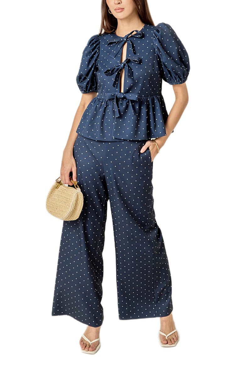 English Factory Polka Dot Wide Leg Pants, Alternate, color, Navy