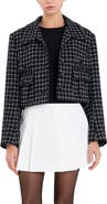 English Factory Windowpane Check Tweed Crop Blazer