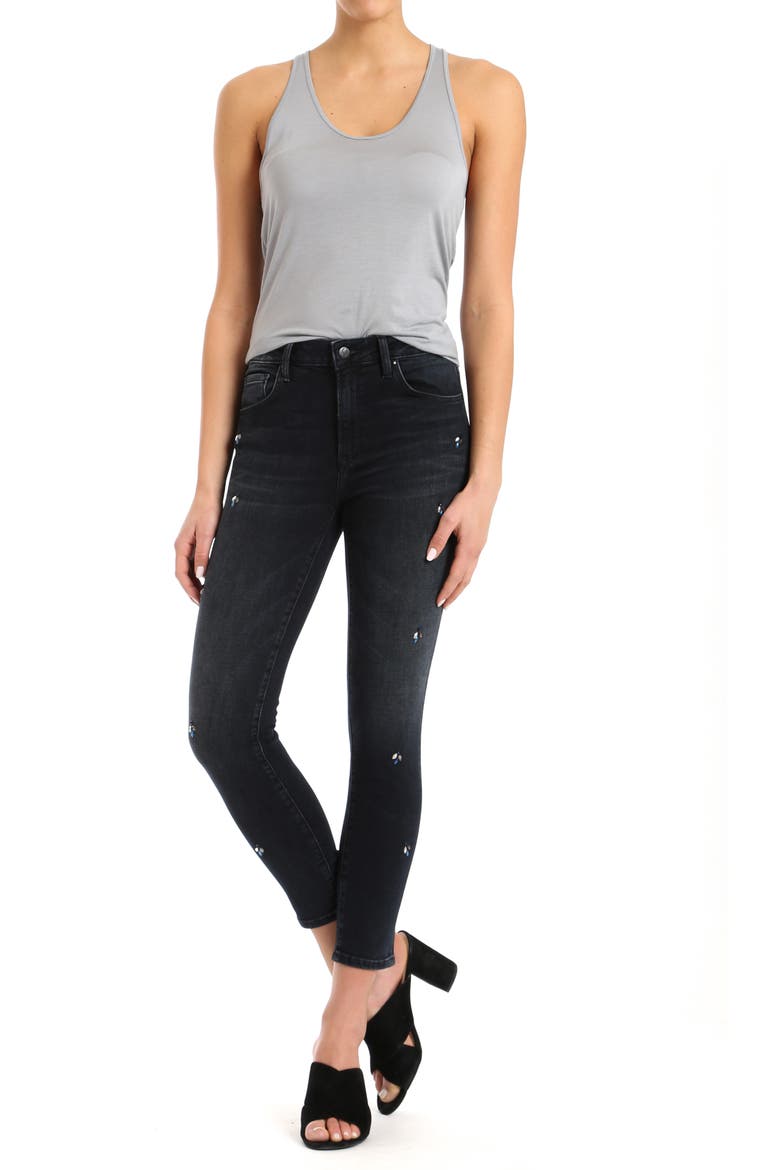Tess Crystal Embellished Super Skinny Jeans, Alternate, color, INK SHINY