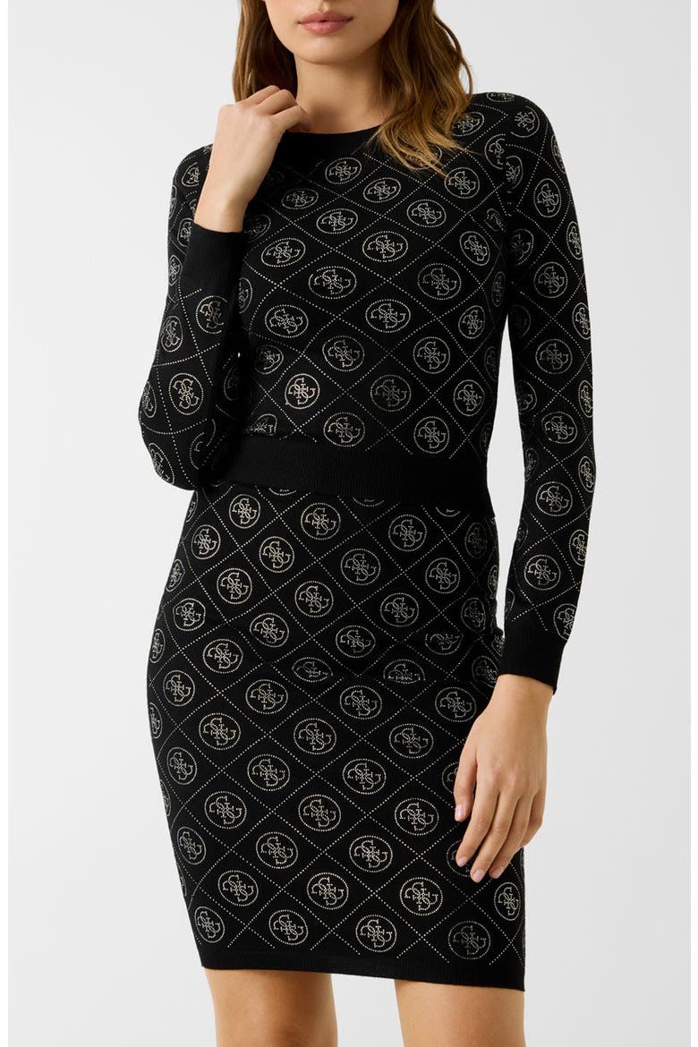 Rhinestone Crop Sweater, Main, color, BLACK
