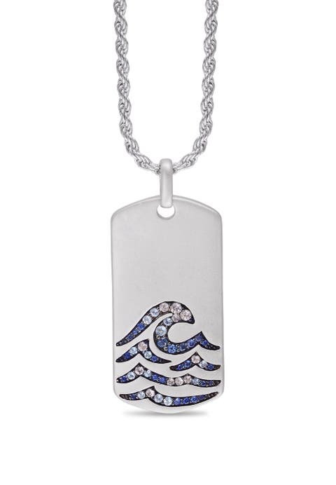 Breaking Waves Sapphire & Topaz Silver Tag Necklace
