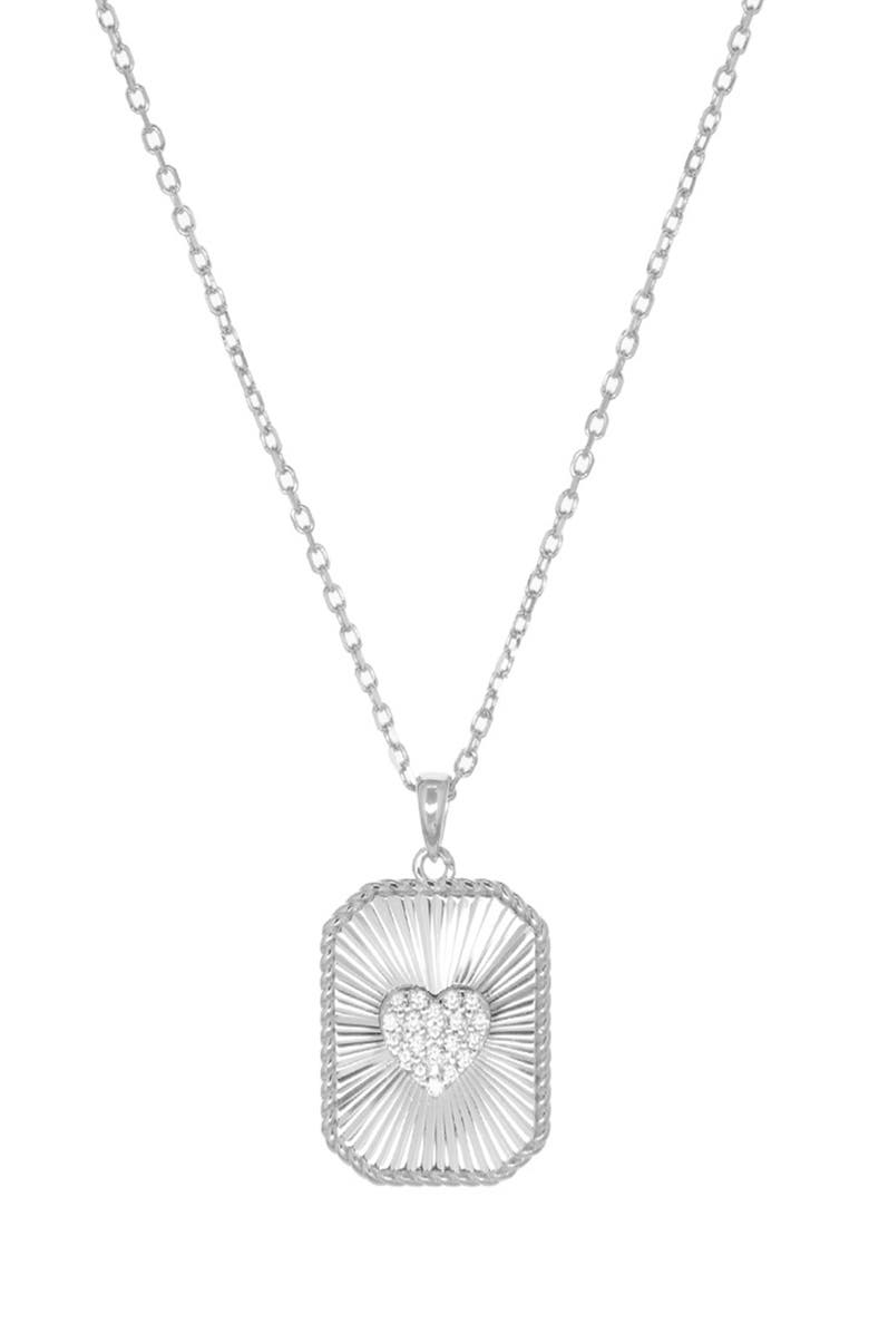 MARLYN SCHIFF Pavé Heart Etched Tag Pendant Necklace, Main, color, 