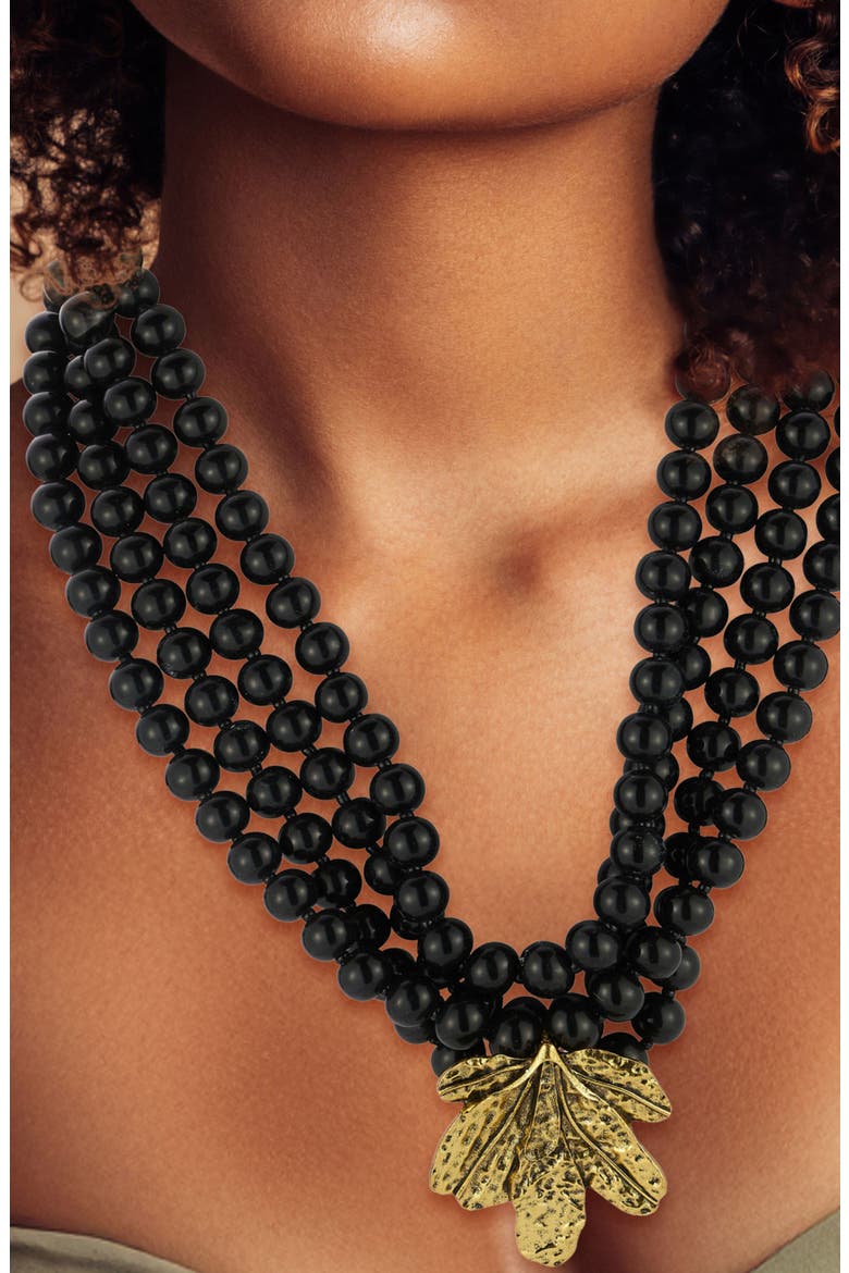 Beaded Layered Statement Necklace, Alternate, color, GOLD/BLACK