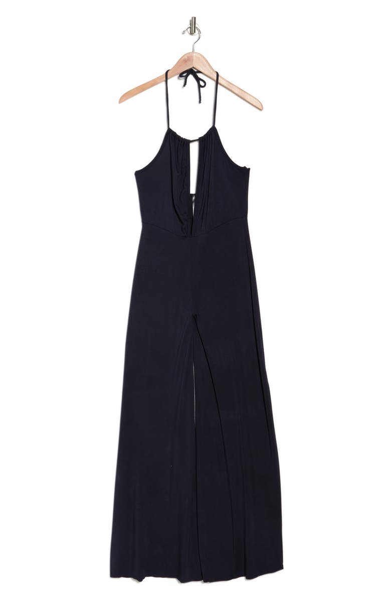 GO COUTURE Low-V Halter Jumpsuit, Alternate, color, Navy