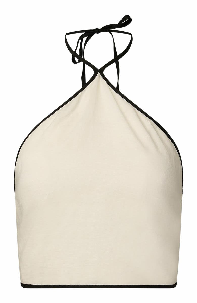 Onia Air Linen Cropped Halter Top, Alternate, color, Egret/Black