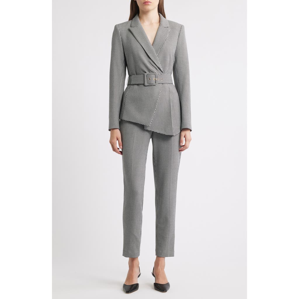 Tahari Asl Houndstooth Belted Jumpsuit In Gray