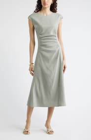 Nordstrom Linen Blend Ruched Midi Dress