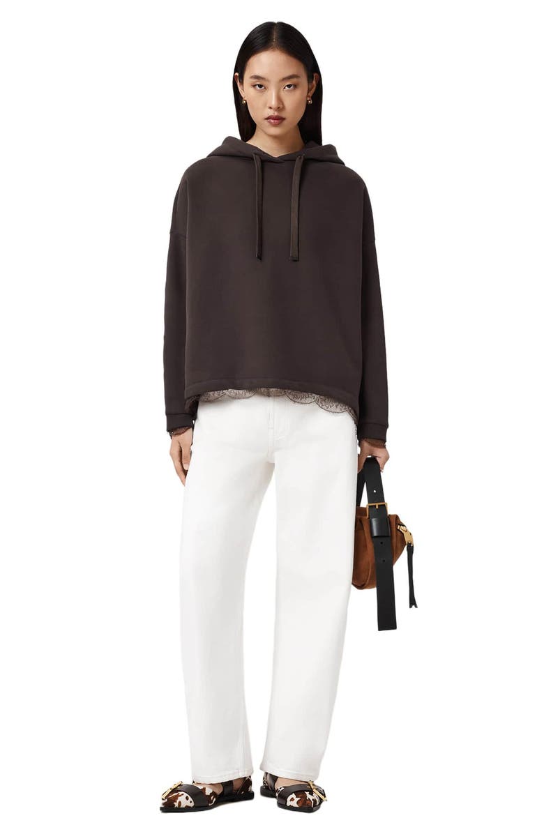AllSaints Nia Lace High-Low Hoodie, Alternate, color, Bottle Brown