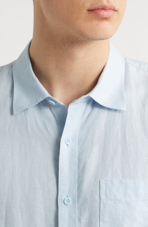 Nordstrom Solid Short Sleeve Linen Button-up Shirt In Blue Skyway
