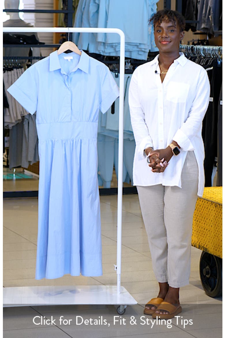 short sleeve poplin shirt dress Women's Poplin Short Sleeve Ruffle Shirt Dress in Light Blue Stripe, Size XS, Organic Cotton by Quince