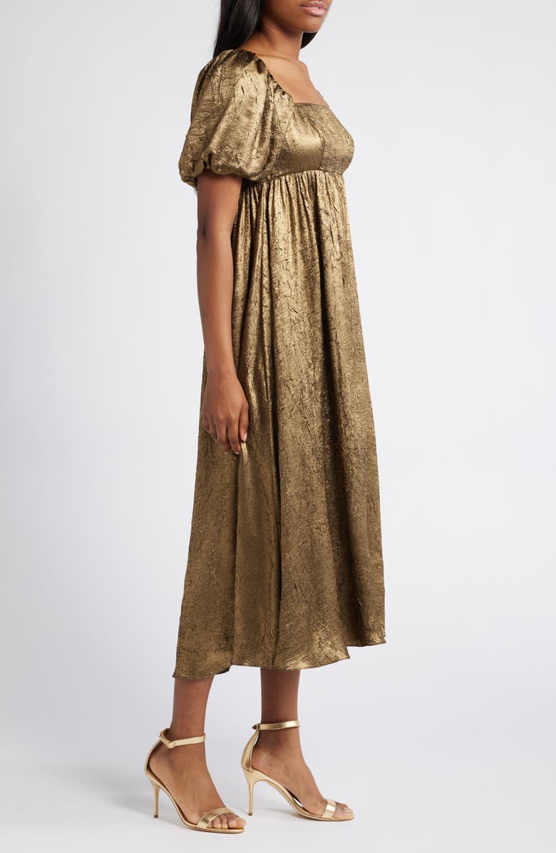 MOON RIVER Metallic Puff Sleeve Midi Dress, Alternate, color, 
