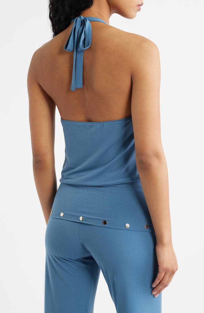Bella Venice Jade Knit Plunge Halter Neck Top, Alternate, color, Blue