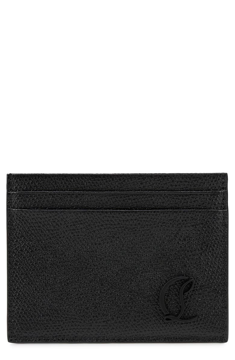 Christian Louboutin Mooncrest Leather Card Case, Main, color, Black