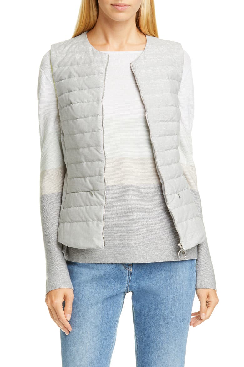 Metallic Neon Trim Down Puffer Vest, Main, color, GREY
