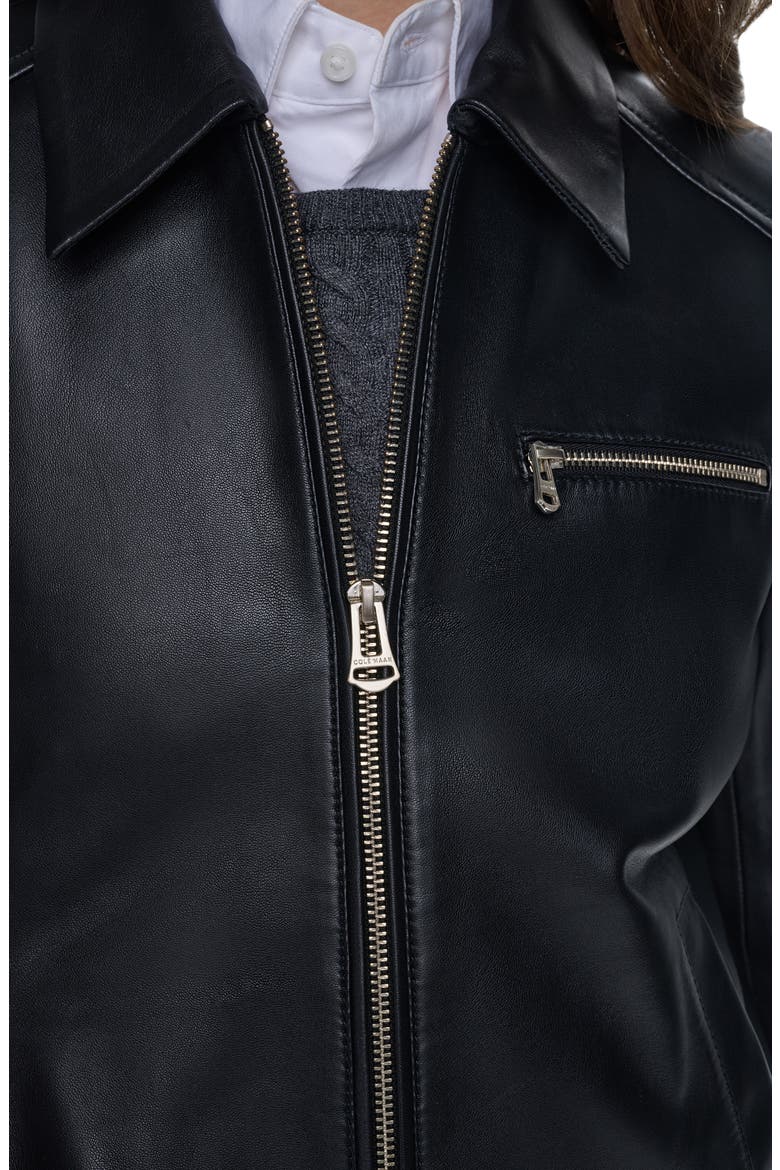 Leather Bomber Jacket, Alternate, color, BLACK