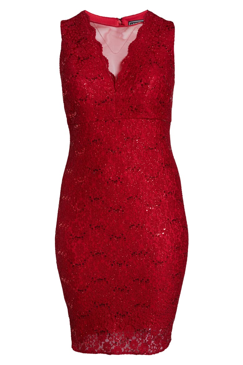 Lace & Sequin Cocktail Dress, Alternate, color, RED
