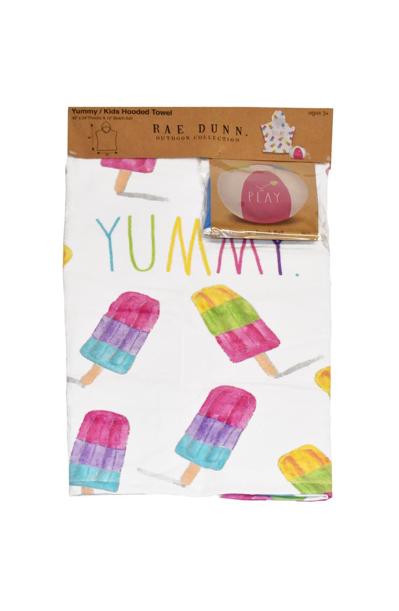 Rae Dunn Yummy Kids Hooded Towel and 12 Inch Beach Ball Popsicle, Main, color, Multicolored