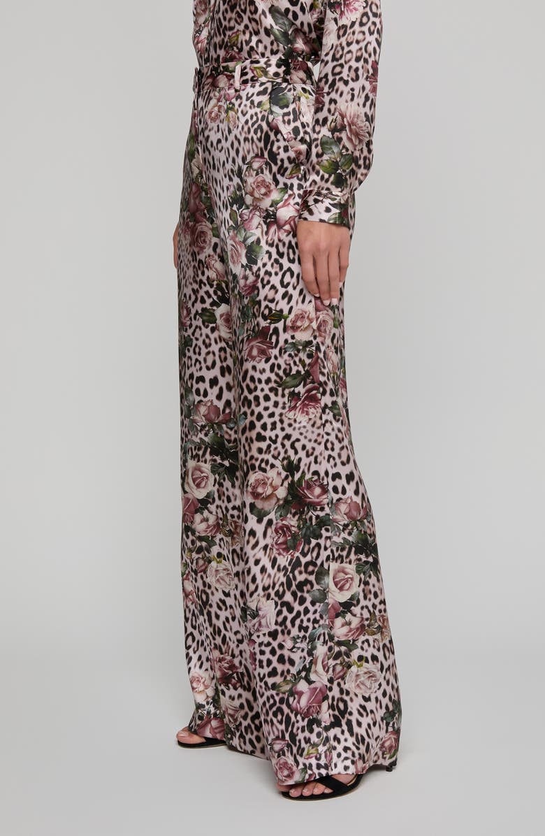 L'AGENCE Pilar Silk Wide Leg Pants, Alternate, color, Multi Small Rose Cheetah