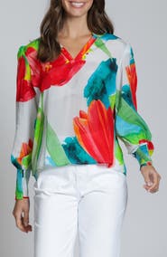 APNY Print Smocked Cuff Top