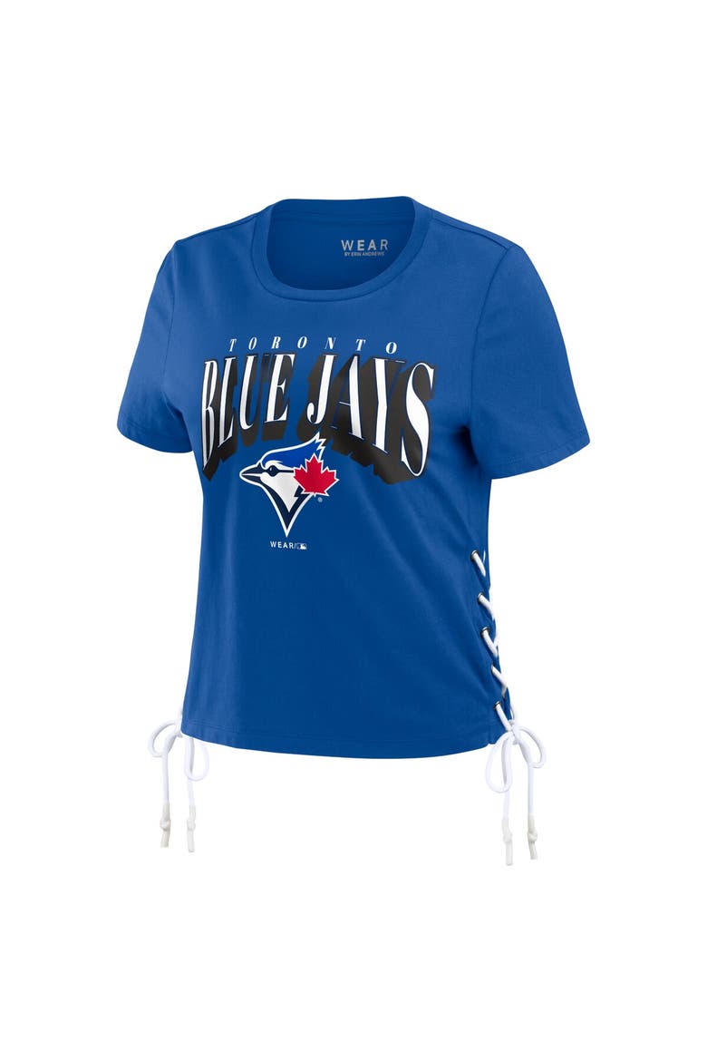 Women's WEAR by Erin Andrews Royal Toronto Blue Jays Side Lace-Up Cropped T-Shirt, Alternate, color, Royal