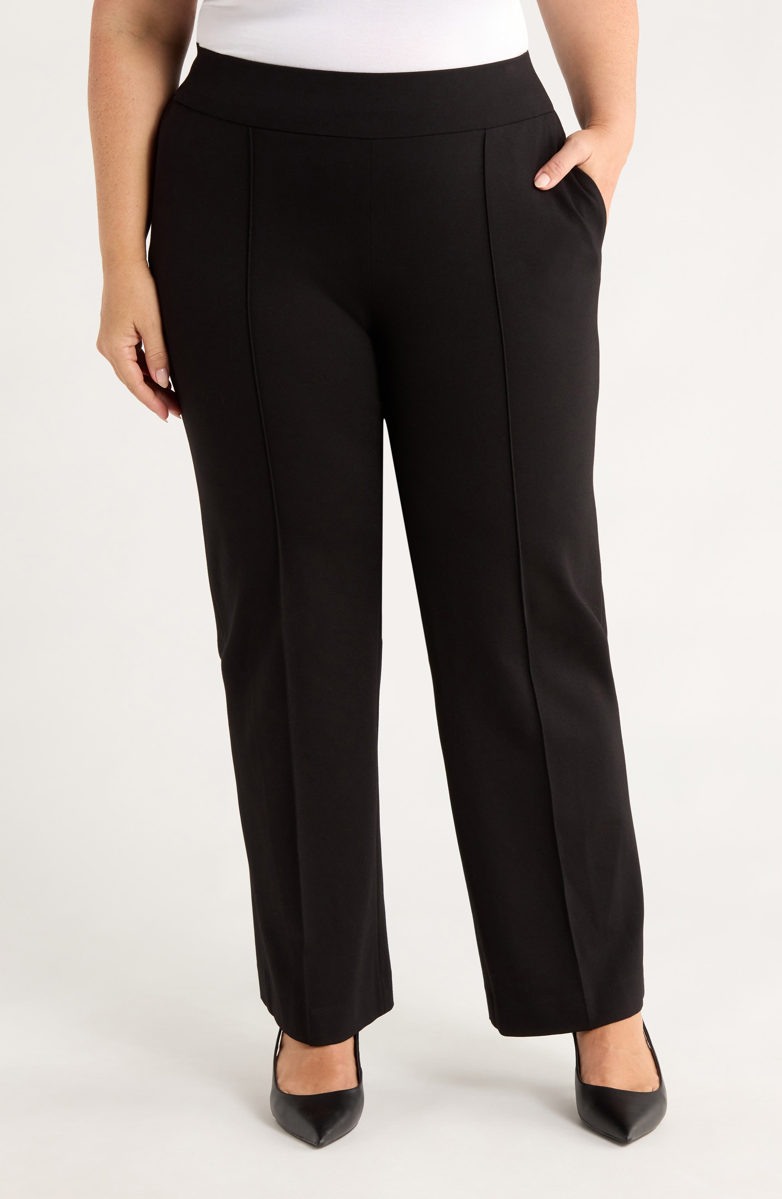 Pintuck Pull-On Straight Leg Pants