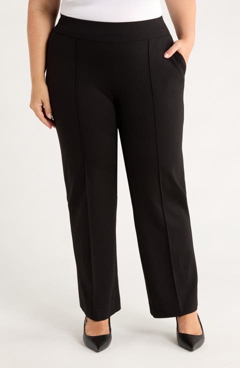 Pintuck Pull-On Straight Leg Pants (Plus)