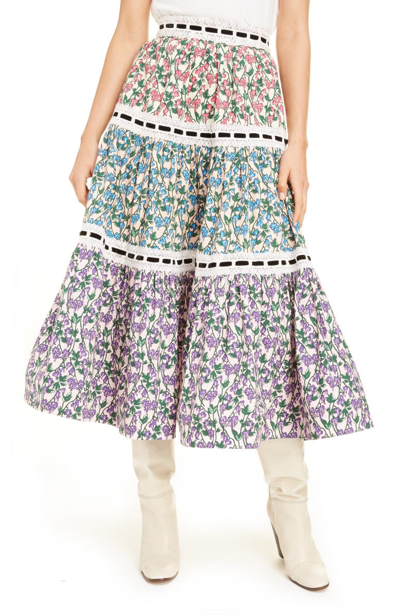 Runway Marc Jacobs MARC JACOBS Mixed Floral Tiered Prairie Skirt, Main, color,