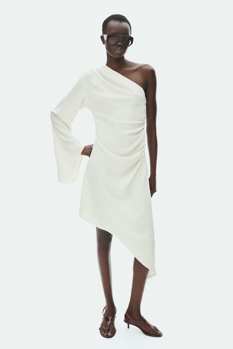 Draped Asymmetric Dress, Alternate, color, Ivory