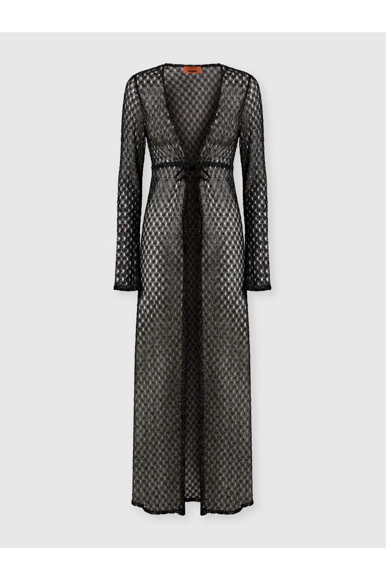 Long Cardigan In Lamé Viscose With Spiderweb Motif, Main, color, Black