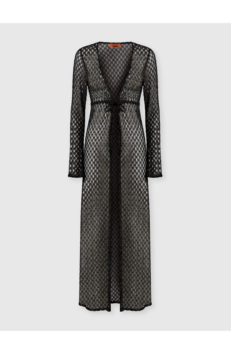 Missoni Long Cardigan In Lamé Viscose With Spiderweb Motif, Main, color, Black