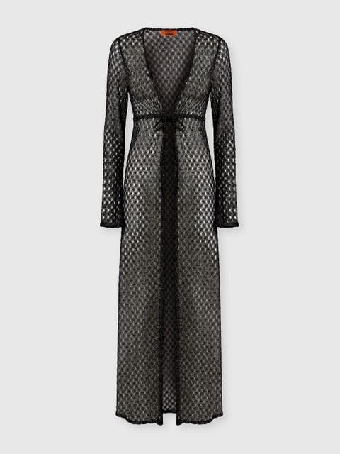 Long Cardigan In Lamé Viscose With Spiderweb Motif