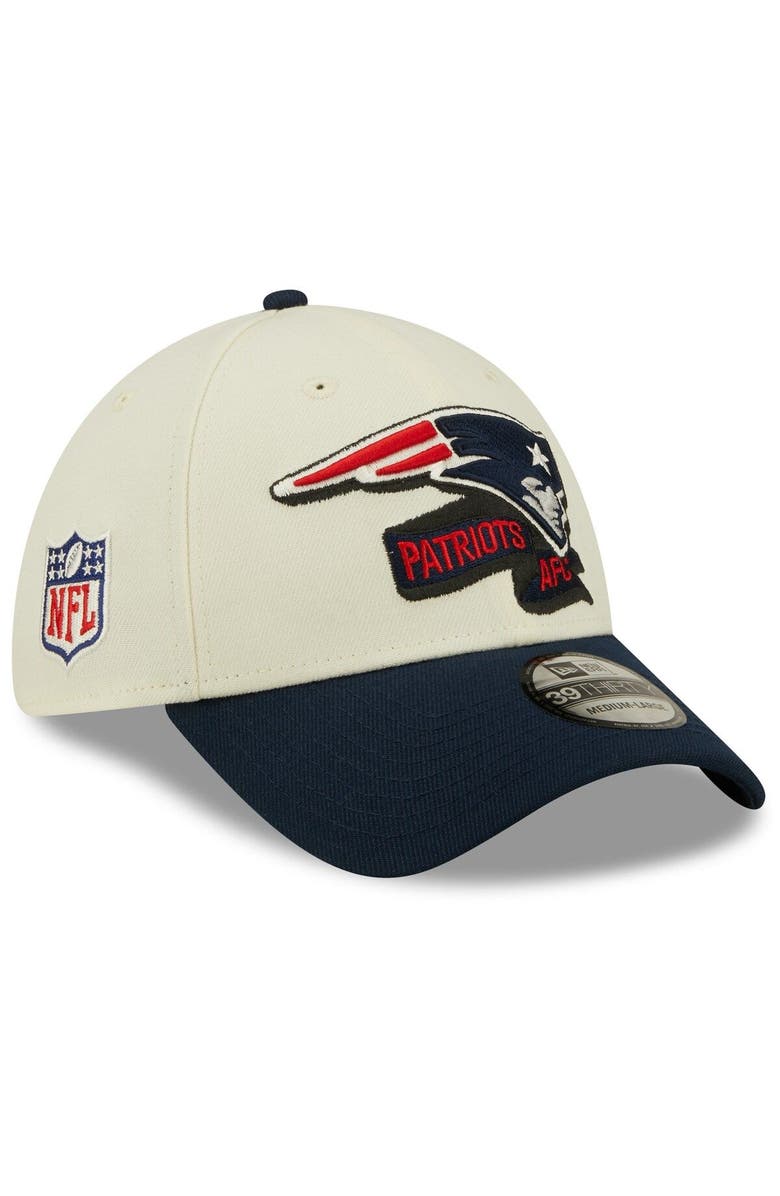 New Era Men's New Era Cream/Navy New England Patriots 2022 Sideline 39THIRTY 2-Tone Flex Hat, Main, color, Cream