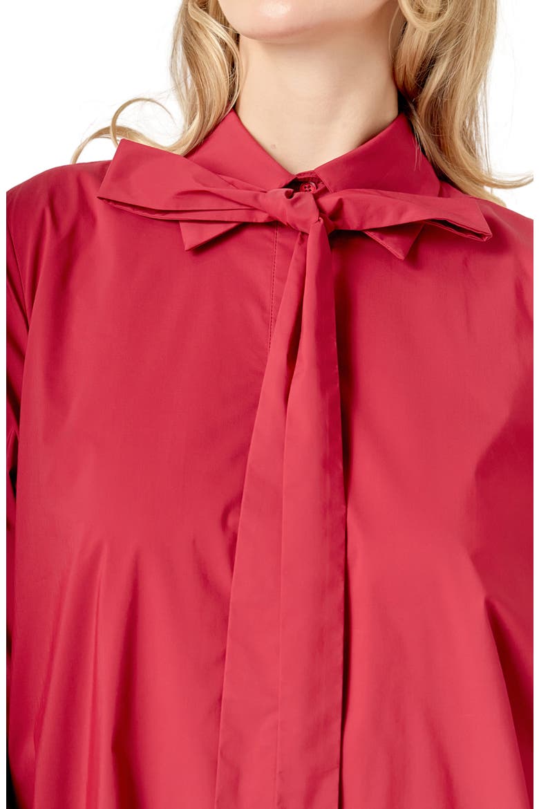 Bow Long Sleeve Shirtdress, Alternate, color, BURGUNDY