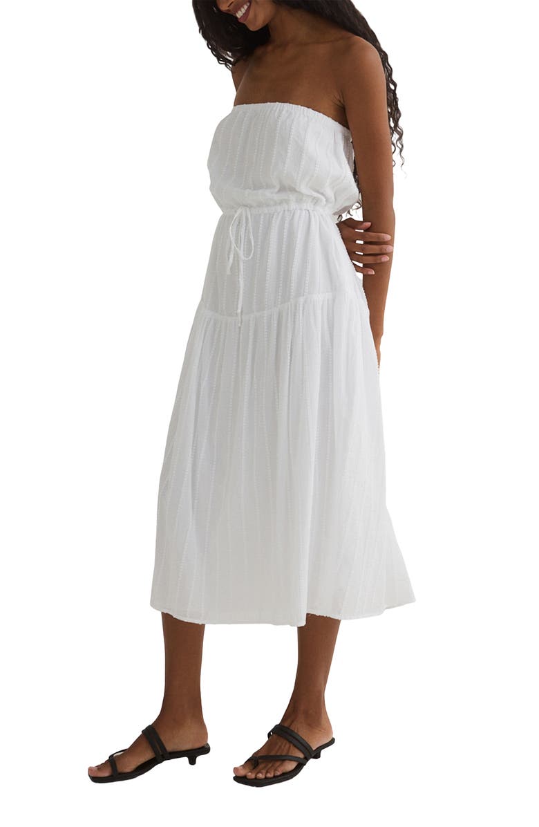 Bella Dahl Embroidered Stripe Strapless Cotton Midi Dress, Alternate, color, 