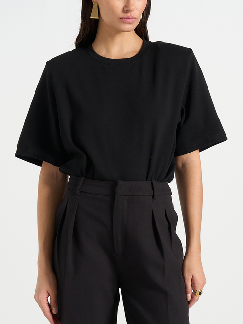 Manière De Voir Mia Wide Shoulder Bodysuit T-shirt In Black