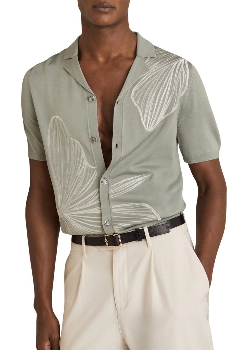 Laurent Floral Knit Camp Shirt, Main, color, SOFT SAGE