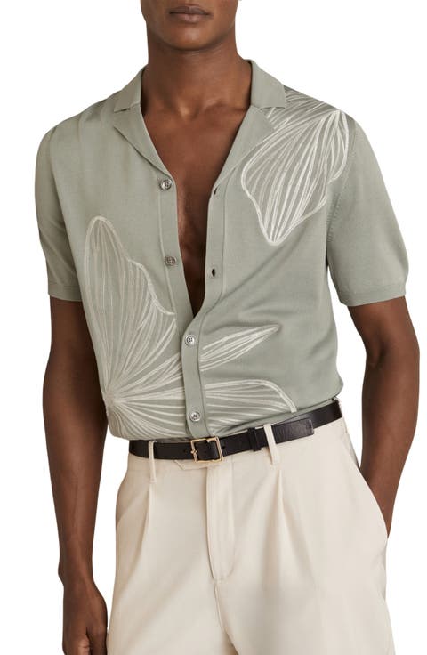 Laurent Floral Knit Camp Shirt