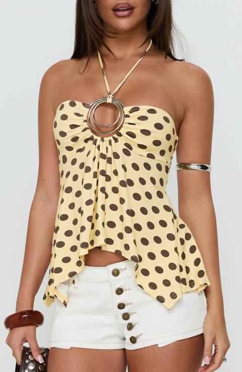 Betsey Ring Detail Tie Neck Halter Top