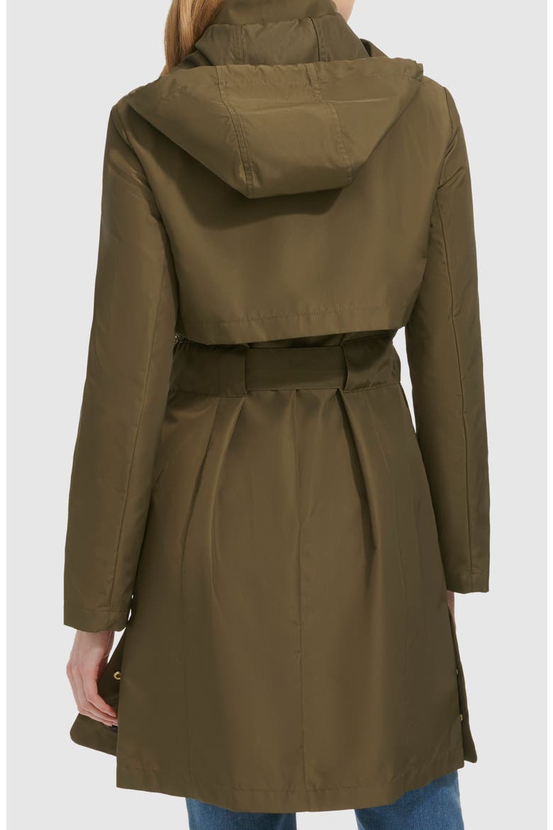 Belted Travel Packable Hooded Rain Jacket, Alternate, color, OLIVE