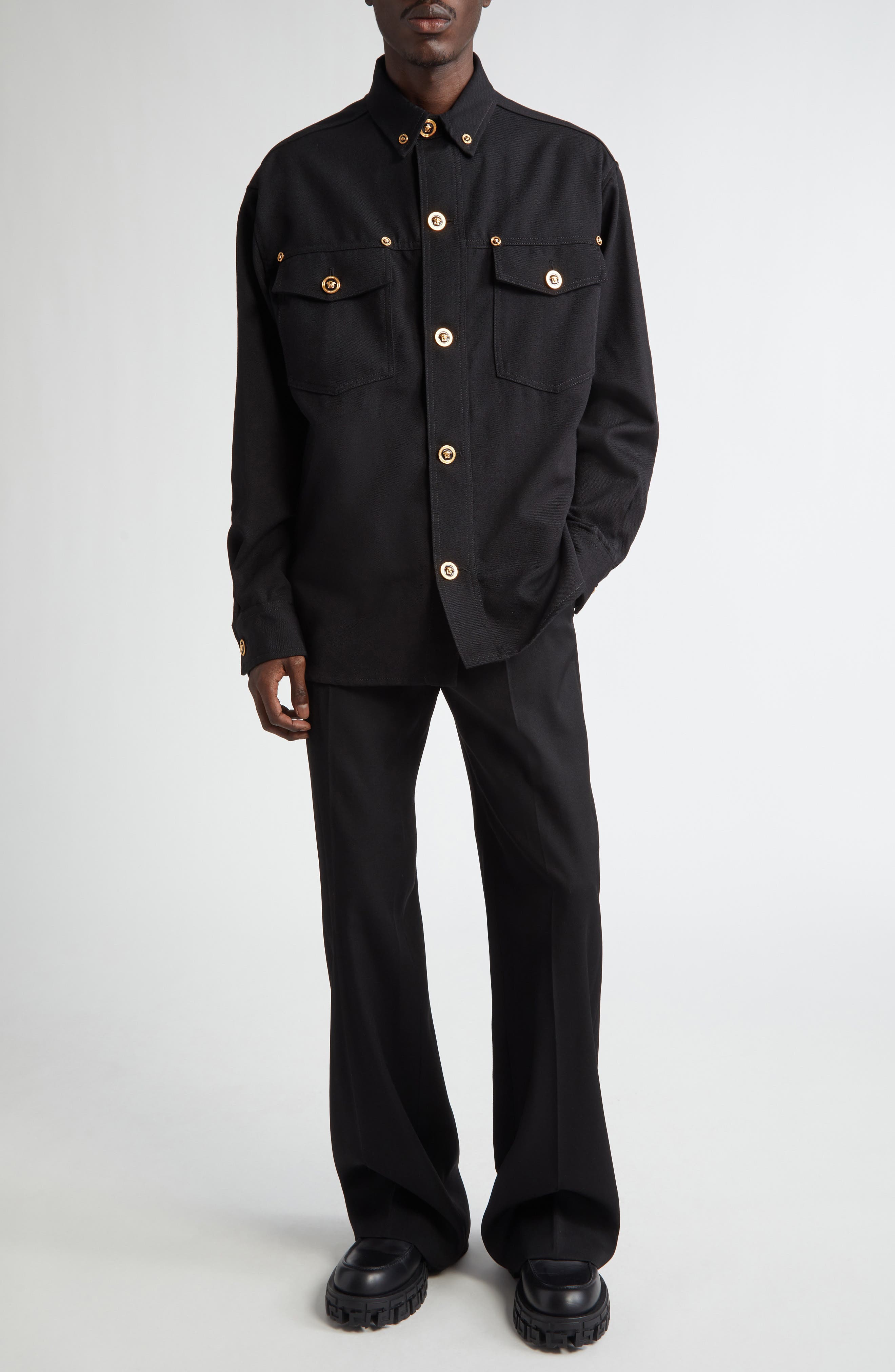 Versace Wool Gabardine Button-Down Overshirt | Nordstrom