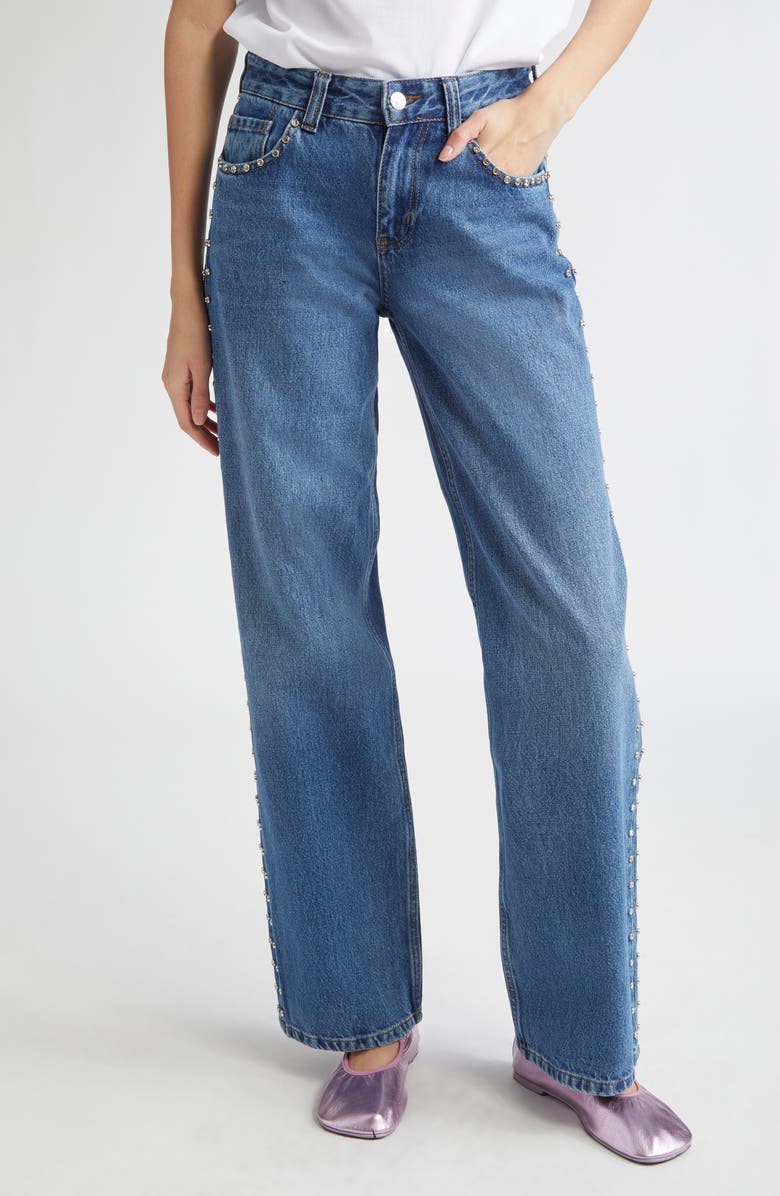 Sandy Liang Updo Low Rise Straight Leg Jeans, Main, color, Medium Blue