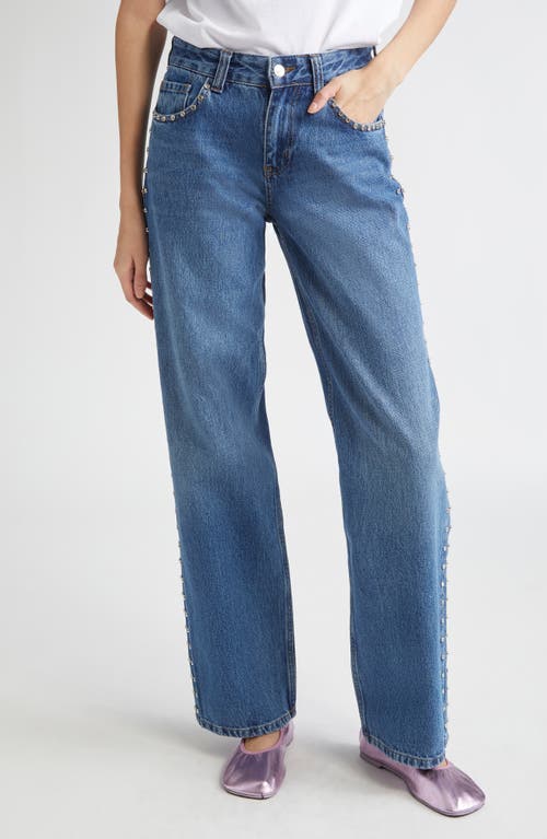 Sandy Liang Updo Low Rise Straight Leg Jeans in Medium Blue 
