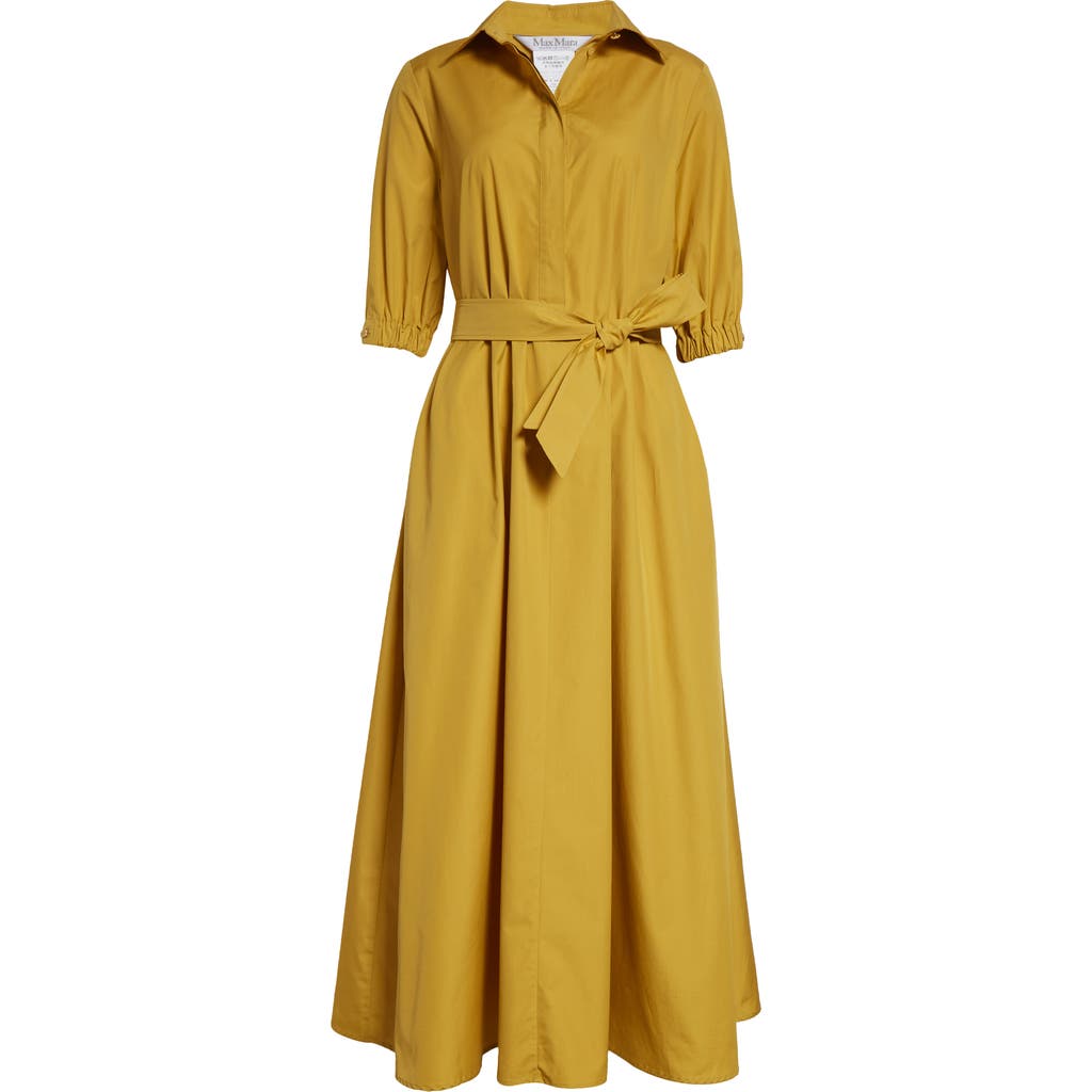Max Mara Hoyo Cotton Belted Shirtdress In Yellow