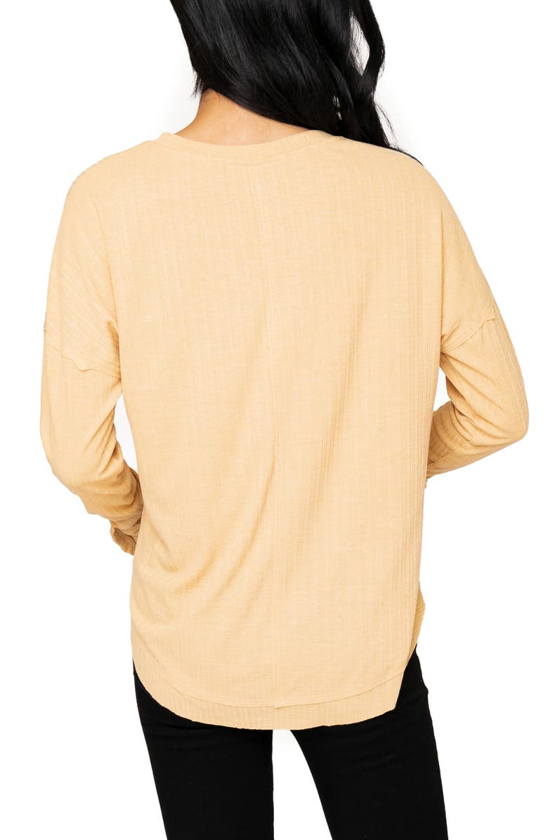 GIBSONLOOK Ruffle Trim Pointelle High-Low Henley, Alternate, color, Yellow