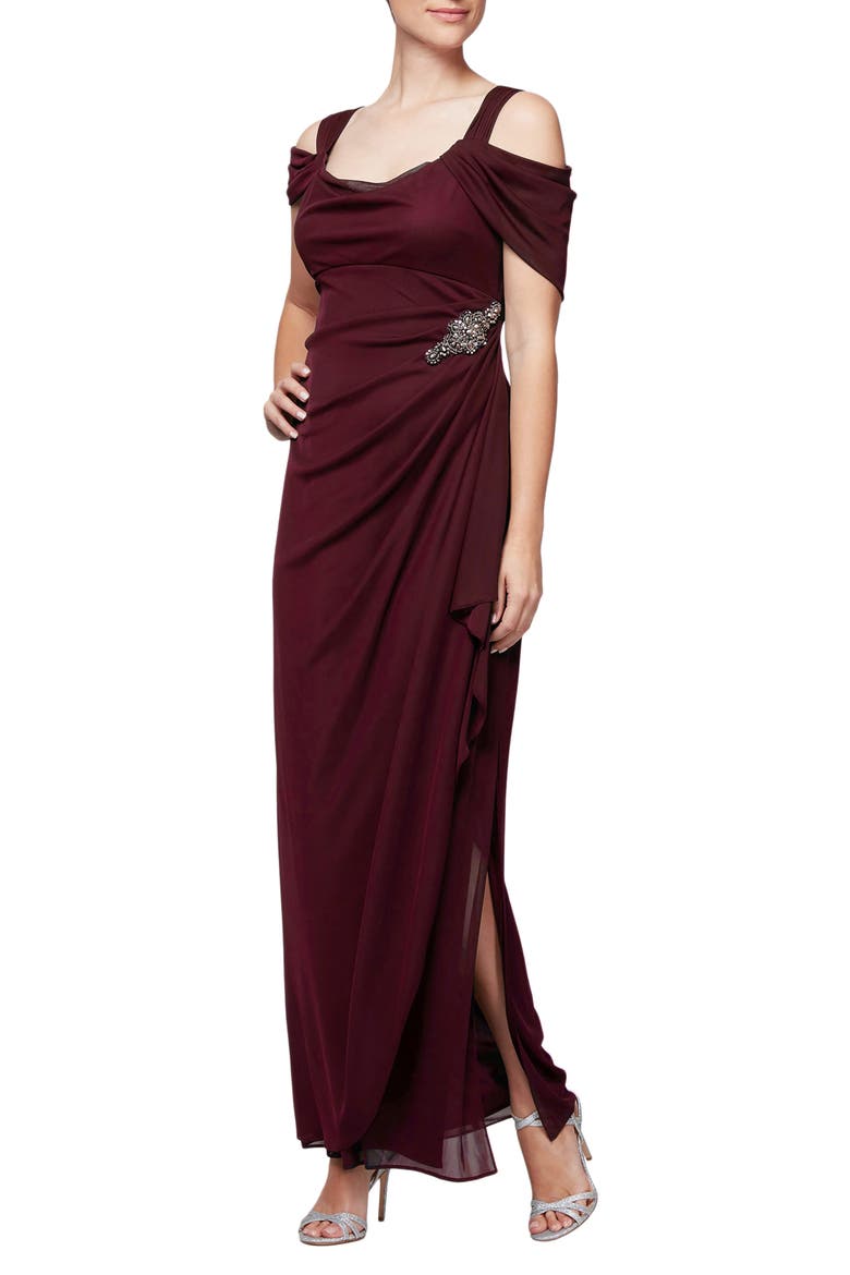 alex evenings cold shoulder dress Alex Evenings Petite Embellished Cold-Shoulder Gown